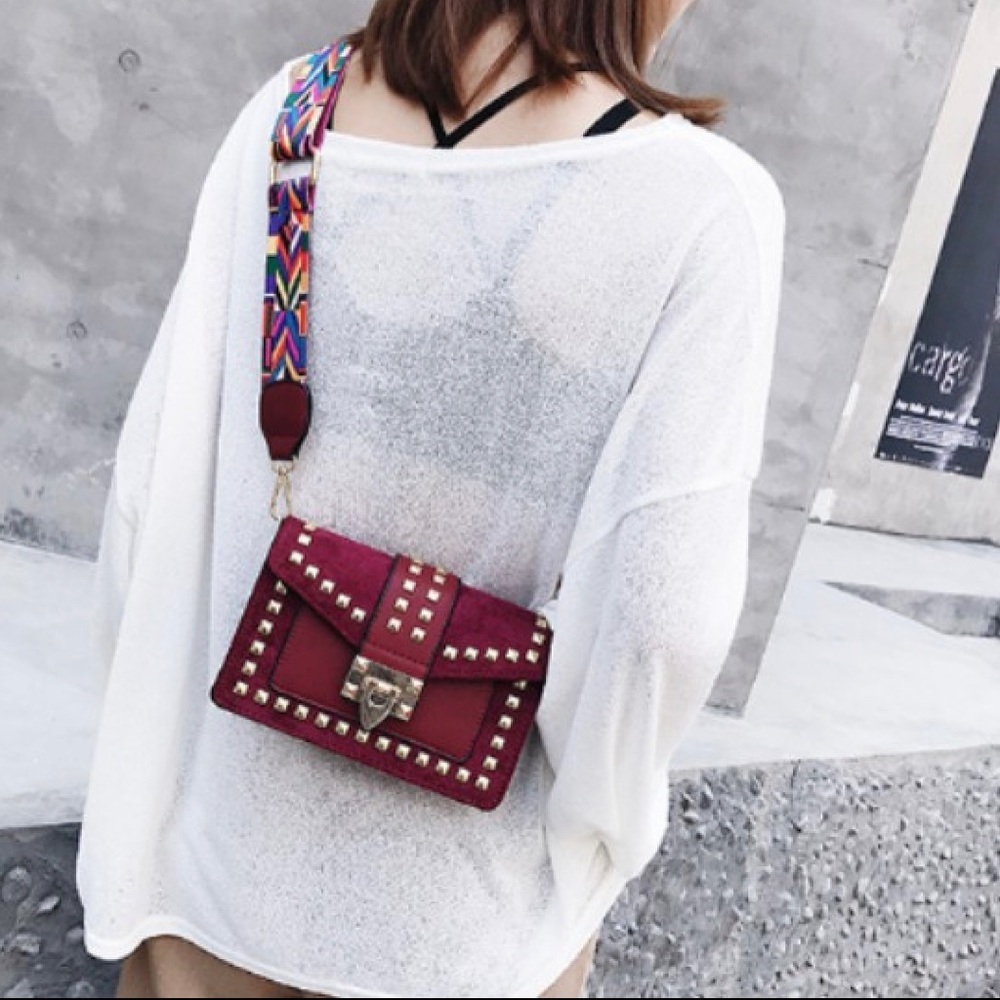 Burgundy Gold studded delineate fun bag. - Picture 4 of 4